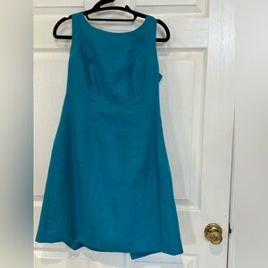 Talbots 2P turquoise Irish linen sleeveless dress with back button detail.